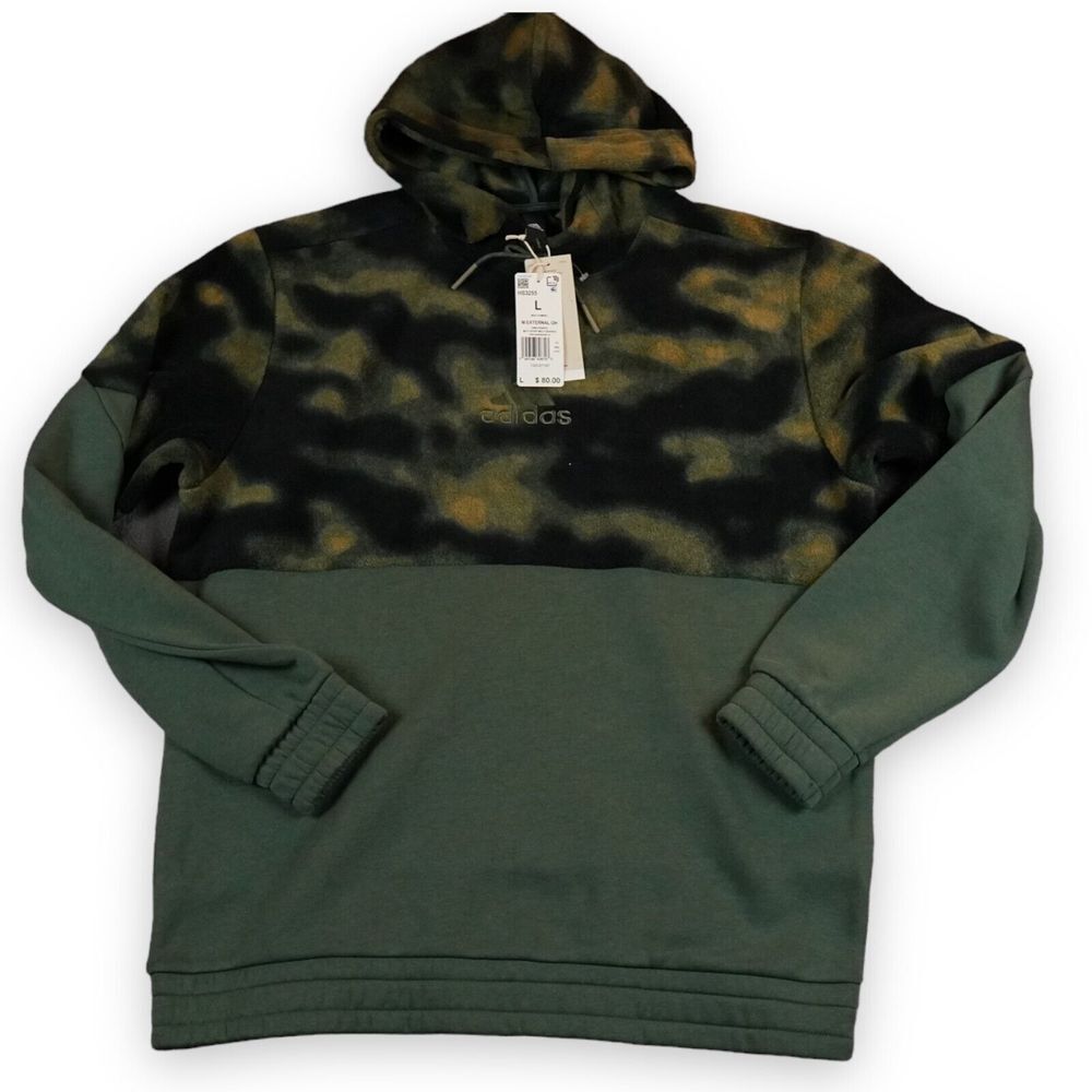 adidas Sweater Men's Large Green Polar Fleece Hoodie Orbit Green Sweatshirt Camo